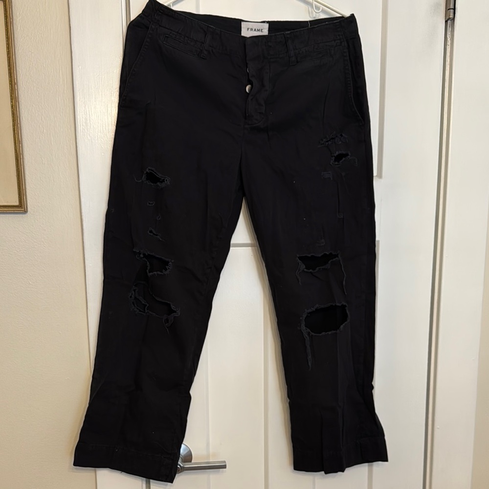 Frame Denim Black Boyfriend Distressed Jeans